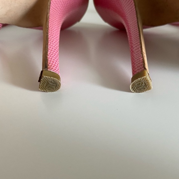 Dior Pink Lizard Embossed Peep Toe Platform Sandals - Picture 13 of 16